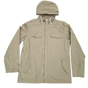 Men's  Hooded Field Jacket Tan Cotton Utility L Fall Winter Outdoor Layering